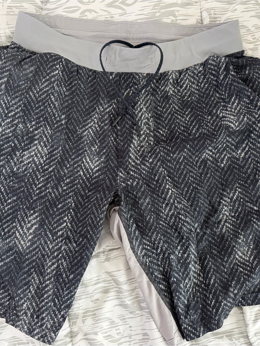 Lululemon Men’s Athletic Training Shorts Black Gray Pattern Large unlined L
